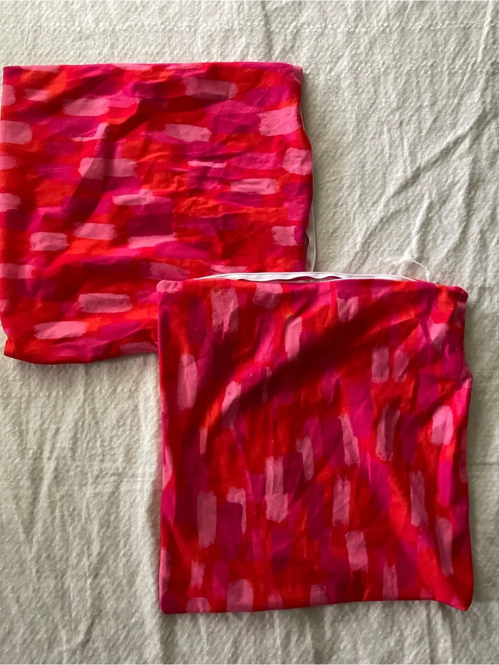 Set of 2 Abstract Brushstroke Throw Pillow cases in Hot Pink & Red
